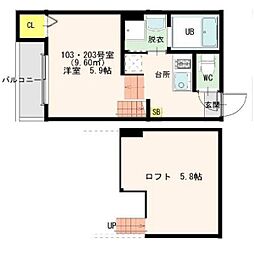 名古屋市営名城線 平安通駅 徒歩6分の賃貸アパート 2階1Kの間取り
