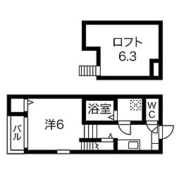 名古屋市営東山線 亀島駅 徒歩7分の賃貸アパート 2階1SKの間取り