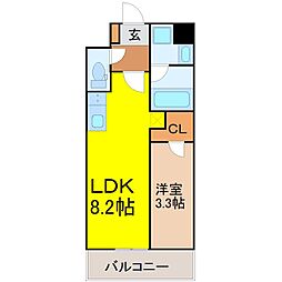 近鉄名古屋線 烏森駅 徒歩6分の賃貸マンション 7階1LDKの間取り