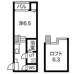 名古屋市営名城線 平安通駅 徒歩8分の賃貸アパート 2階1SKの間取り