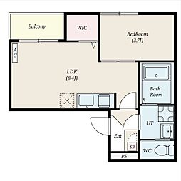 近鉄名古屋線 黄金駅 徒歩7分の賃貸アパート 2階1LDKの間取り