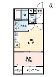 名古屋市営上飯田線 上飯田駅 徒歩9分の賃貸アパート 2階1LDKの間取り