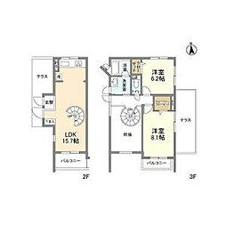 名古屋市営鶴舞線 浄心駅 徒歩10分の賃貸マンション 2階2LDKの間取り