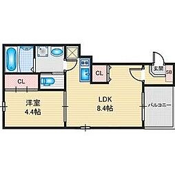 名古屋市営桜通線 太閤通駅 徒歩10分の賃貸アパート 2階1LDKの間取り