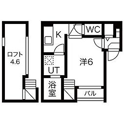 名鉄瀬戸線 森下駅 徒歩8分の賃貸アパート 2階1SKの間取り
