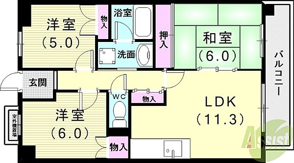 エンゼラート明石 ｜兵庫県明石市大明石町2丁目(賃貸マンション3LDK・7階・66.01㎡)の写真 その2