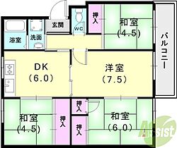 高倉台1-2団地1号棟  ｜ 兵庫県神戸市須磨区高倉台1丁目3-1（賃貸マンション4DK・2階・60.38㎡） その2