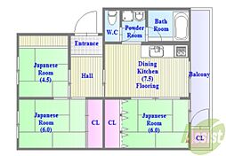 須磨一の谷グリーンハイツG棟 3LDKの間取図画像