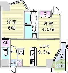 プリオーレ神戸大開通 2LDKの間取図画像