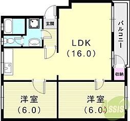 高倉台10団地44号棟 2LDKの間取図画像