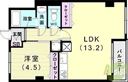 リアルテ霞ケ丘 1LDKの間取図画像