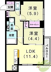 高倉山フラッツ 2LDKの間取図画像