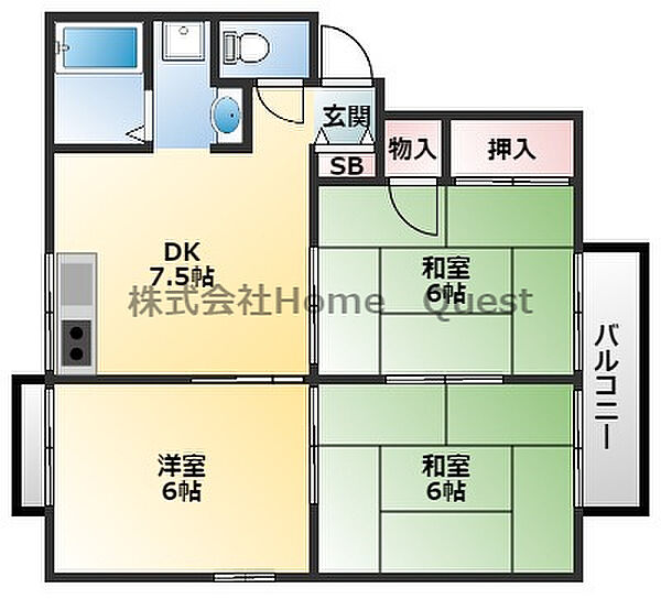 グリーンビレッジI 203｜大阪府八尾市東山本町7丁目(賃貸アパート3DK・2階・48.00㎡)の写真 その2