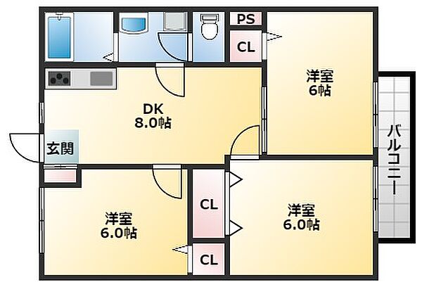 法善寺グリーンハイム 203｜大阪府柏原市法善寺4丁目(賃貸アパート3DK・2階・52.17㎡)の写真 その2