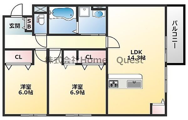 La　Maison　Blanche 202｜大阪府柏原市平野2丁目(賃貸アパート2LDK・2階・66.62㎡)の写真 その2