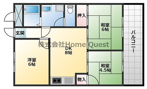 北本町パールハイツ ｜大阪府八尾市北本町1丁目(賃貸マンション3DK・4階・55.08㎡)の写真 その2