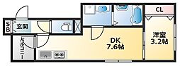 リブレメゾン弥刀I 2階1DKの間取り