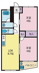 クボタマンション 2階2LDKの間取り