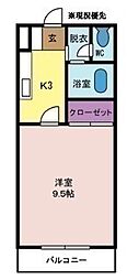 プランドール（朝気） 1階1Kの間取り