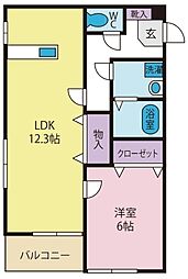 リバーサイド向町 1LDKの間取図画像