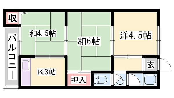 兵庫県加古川市尾上町養田(賃貸アパート3K・1階・44.29㎡)の写真 その2