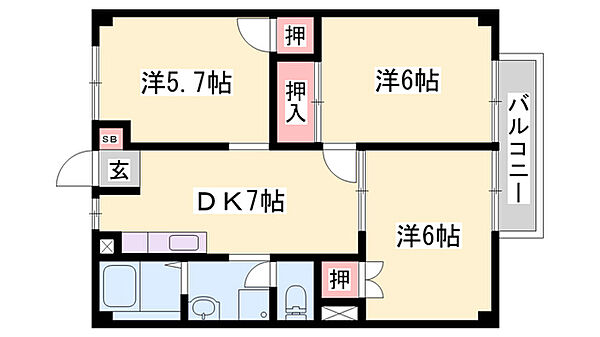 サンクス ｜兵庫県加東市下滝野(賃貸アパート3DK・2階・52.17㎡)の写真 その2