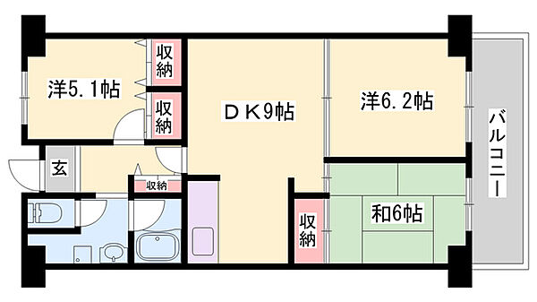 加古川駅前スカイハイツ ｜兵庫県加古川市加古川町篠原町(賃貸マンション3DK・6階・61.22㎡)の写真 その2