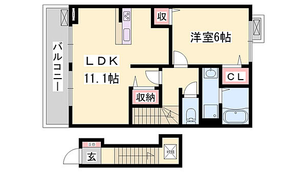 ルミエール ｜兵庫県姫路市西庄(賃貸アパート1LDK・2階・46.09㎡)の写真 その2