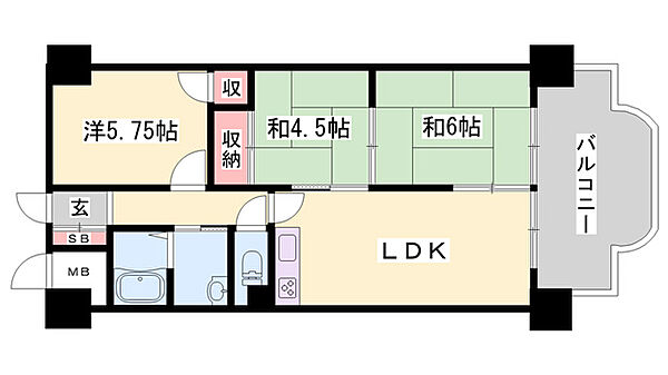 エクセル東加古川壱番館 ｜兵庫県加古川市平岡町高畑(賃貸マンション3LDK・4階・59.40㎡)の写真 その2