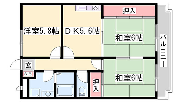 パインコート ｜兵庫県高砂市曽根町(賃貸マンション3DK・4階・55.39㎡)の写真 その2