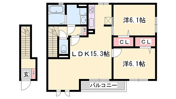 兵庫県揖保郡太子町立岡(賃貸アパート2LDK・2階・63.74㎡)の写真 その2