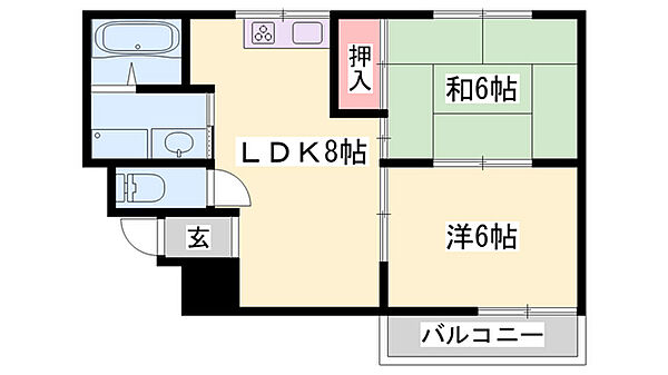 リバティ小松原　Ａ棟 ｜兵庫県高砂市荒井町小松原1丁目(賃貸アパート2LDK・2階・42.24㎡)の写真 その2