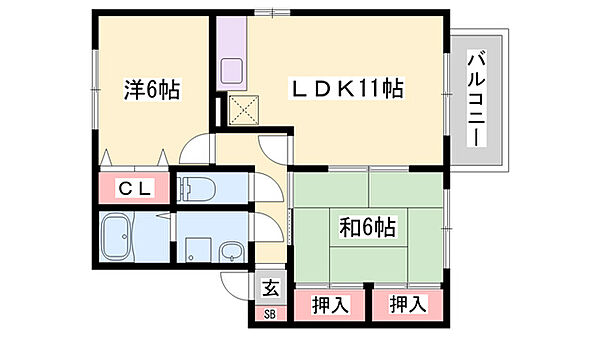 ファミール　B棟 ｜兵庫県姫路市飾磨区阿成植木(賃貸アパート2LDK・1階・55.45㎡)の写真 その2