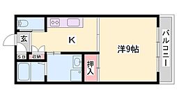 カリヨン三蔵田 2階1Kの間取り