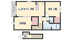 花咲館 2階2LDKの間取り