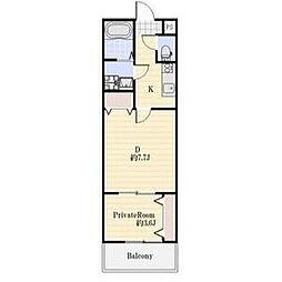 アプローズ加古川 3階1LDKの間取り