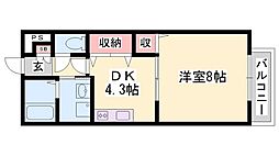 プランドール砥堀 1階1DKの間取り