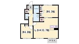 カンパーニュ 1階2LDKの間取り