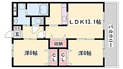 ハイツエトワール 2階2LDKの間取り