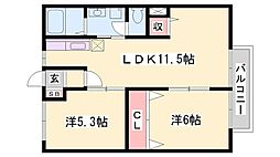 オートハイツ2 2LDKの間取図画像