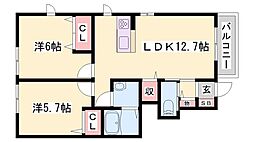 カーサレジオKAZU棟 2LDKの間取図画像