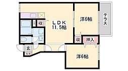 東フラワー 2LDKの間取図画像