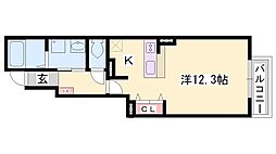 ラルジュフォンテーヌ1棟 1Kの間取図画像