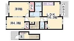 アンソレイユ2 2LDKの間取図画像