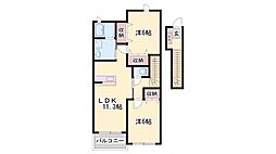 アンソレイエ・ジャルダン 2LDKの間取図画像