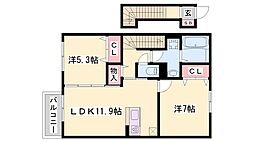 エスタシアA棟 2LDKの間取図画像