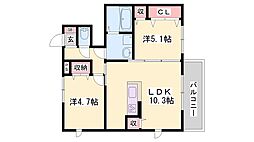 ラシーネ南山2 2LDKの間取図画像