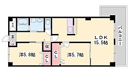 グランツ野里 2LDKの間取図画像