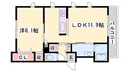 プレミアス三左衛門 1LDKの間取図画像