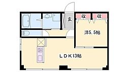 難波ビル 1LDKの間取図画像